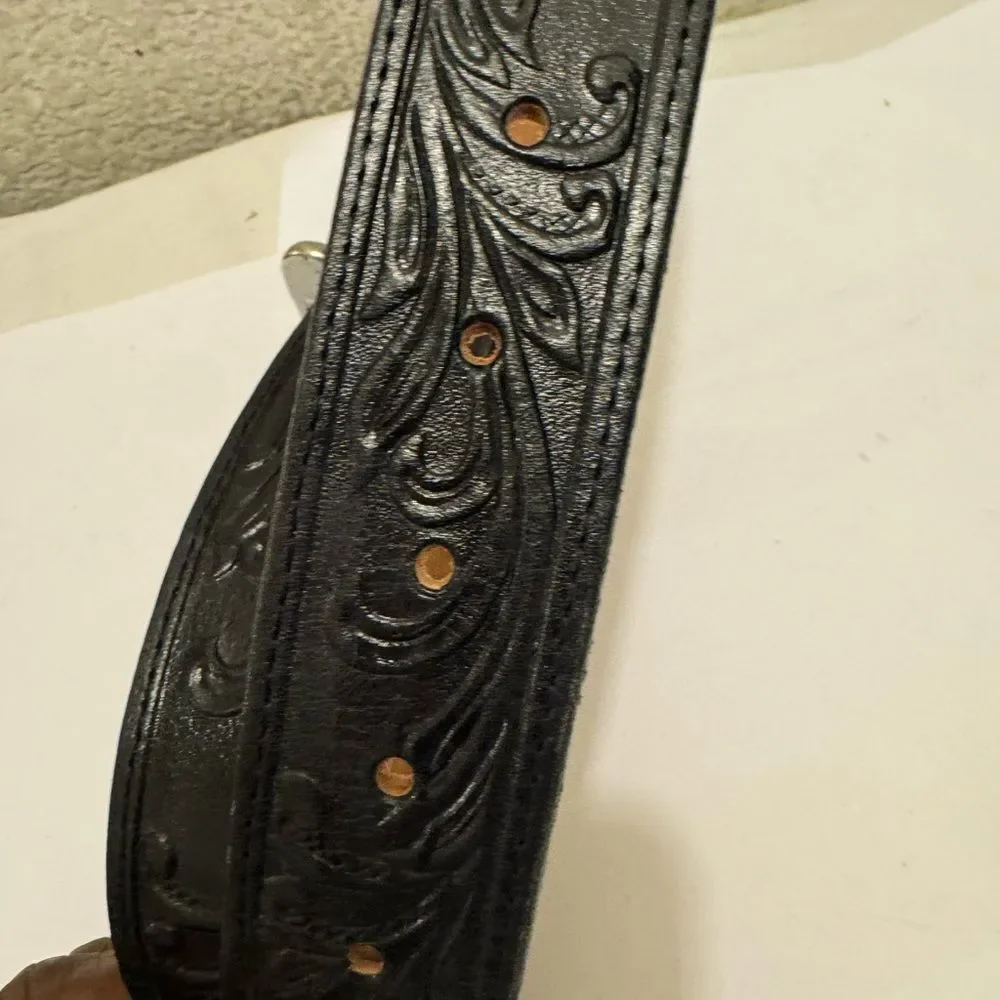 Tony Lama Black Leather Belt with Silver Buckle
